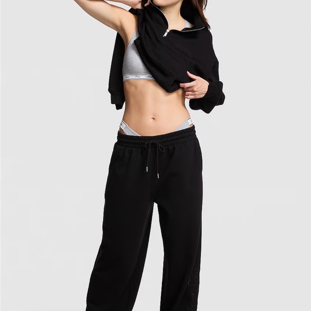 PINK Campus fleece wide leg split hem sweatpants